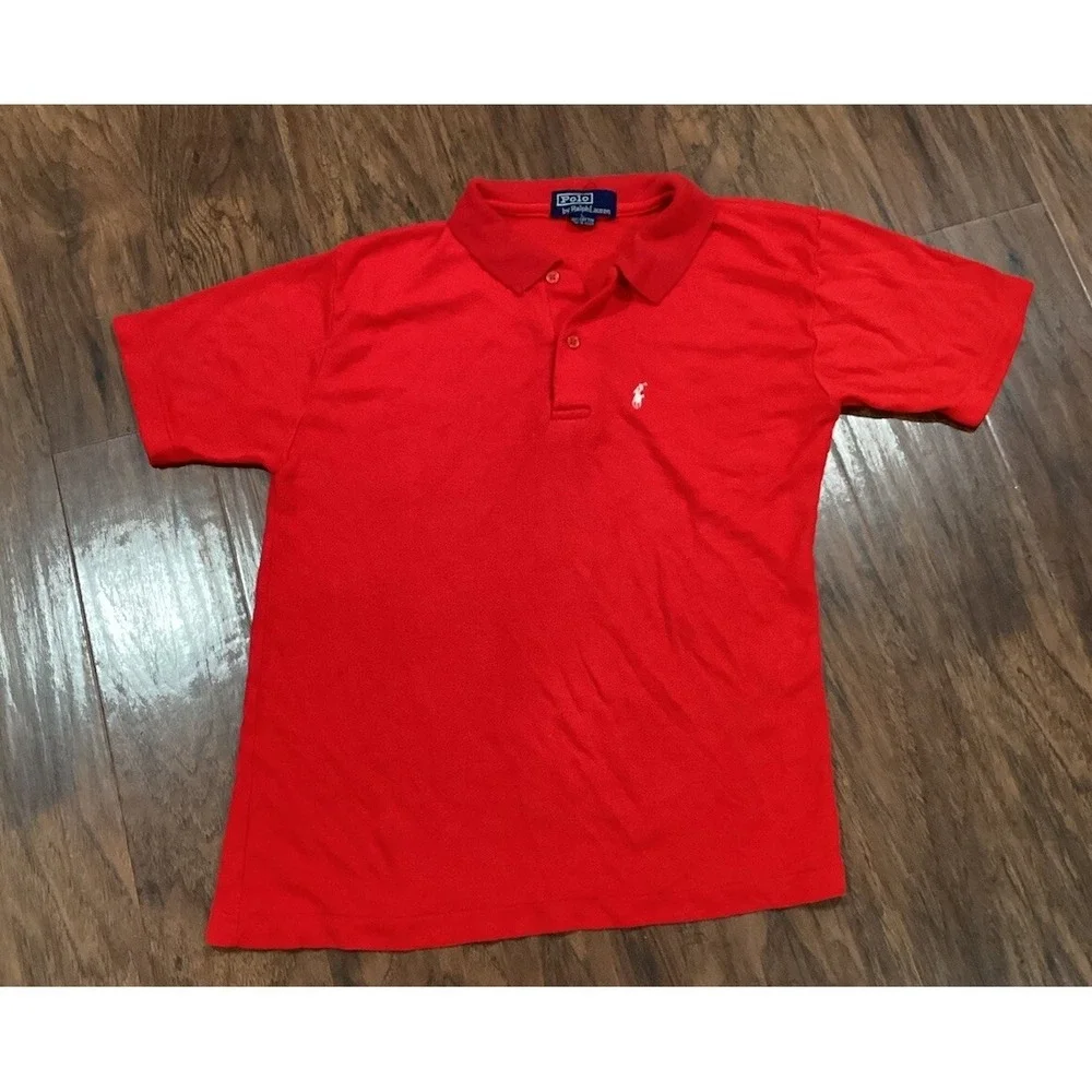 Ralph Lauren Boys Solid Red 100% Cotton POLO Dress Shirt Size L